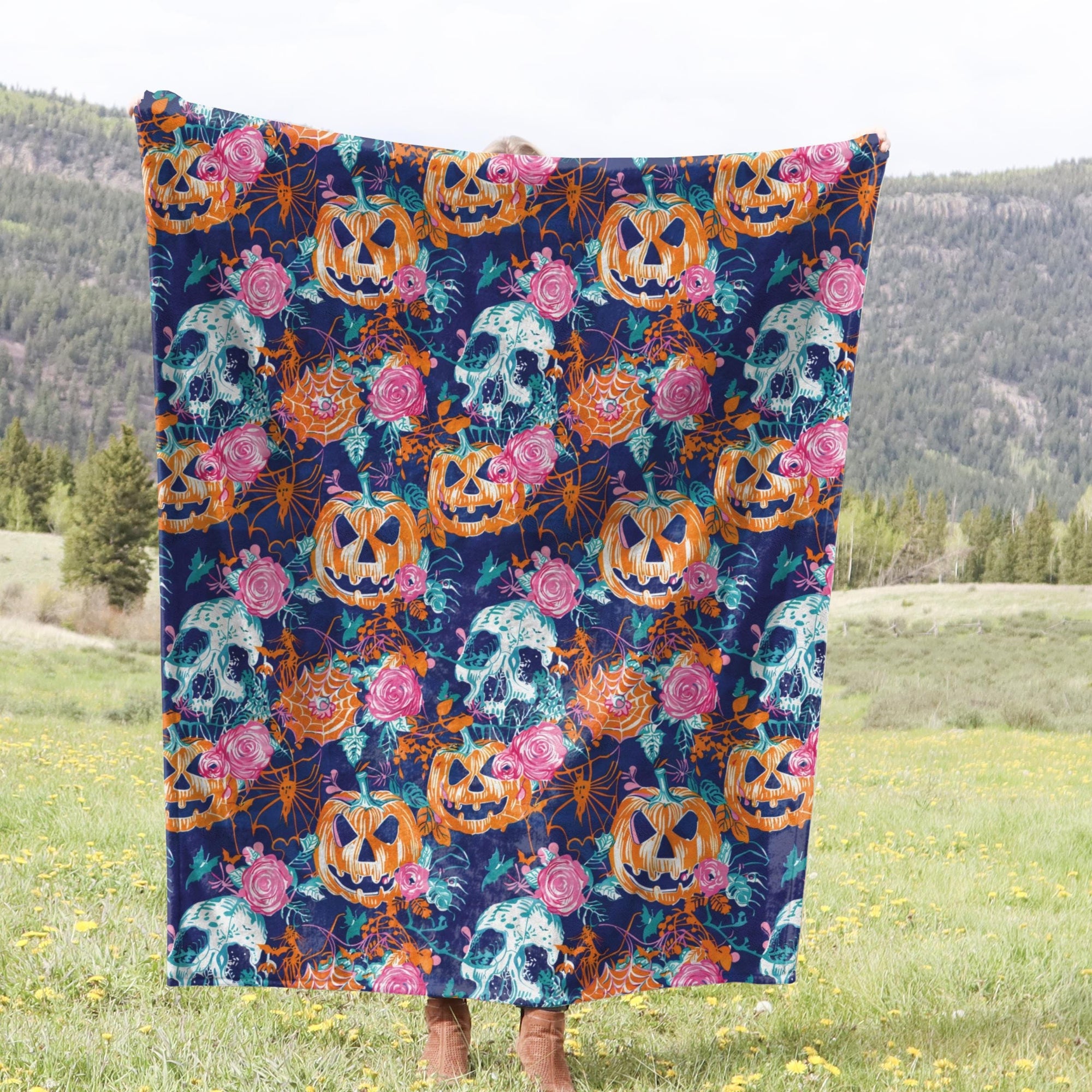 Bright Preppy Halloween Pumpkin Fleece Blanket For Hippies