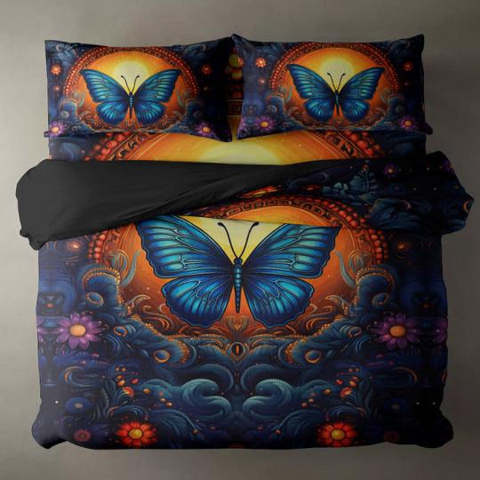 Emerald Blossoms - Celestial Moon And Butterflies Bedding Set For Hippies