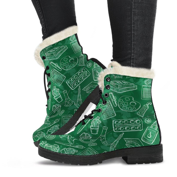 Classroom Print Comfy Faux Fur Boots For Winter Season