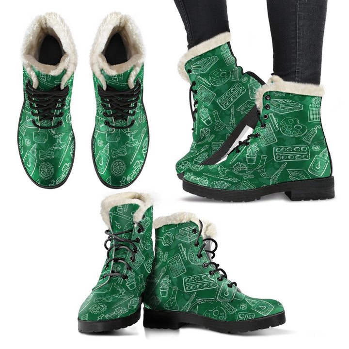 Classroom Print Comfy Faux Fur Boots For Winter Season