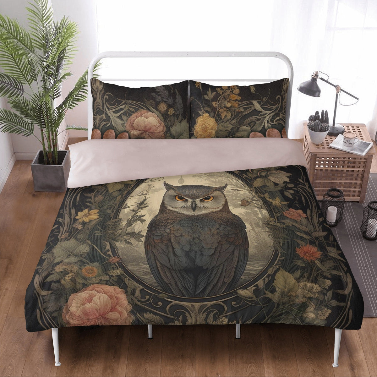 Cottagecore Forest, Witchy Owl Bedding Set For Hippies