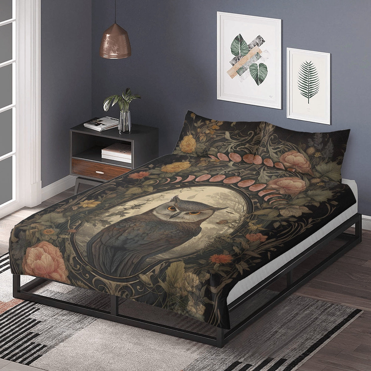 Cottagecore Forest, Witchy Owl Bedding Set For Hippies