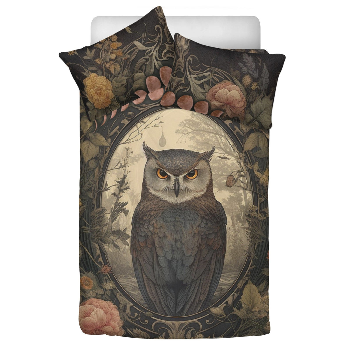 Cottagecore Forest, Witchy Owl Bedding Set For Hippies