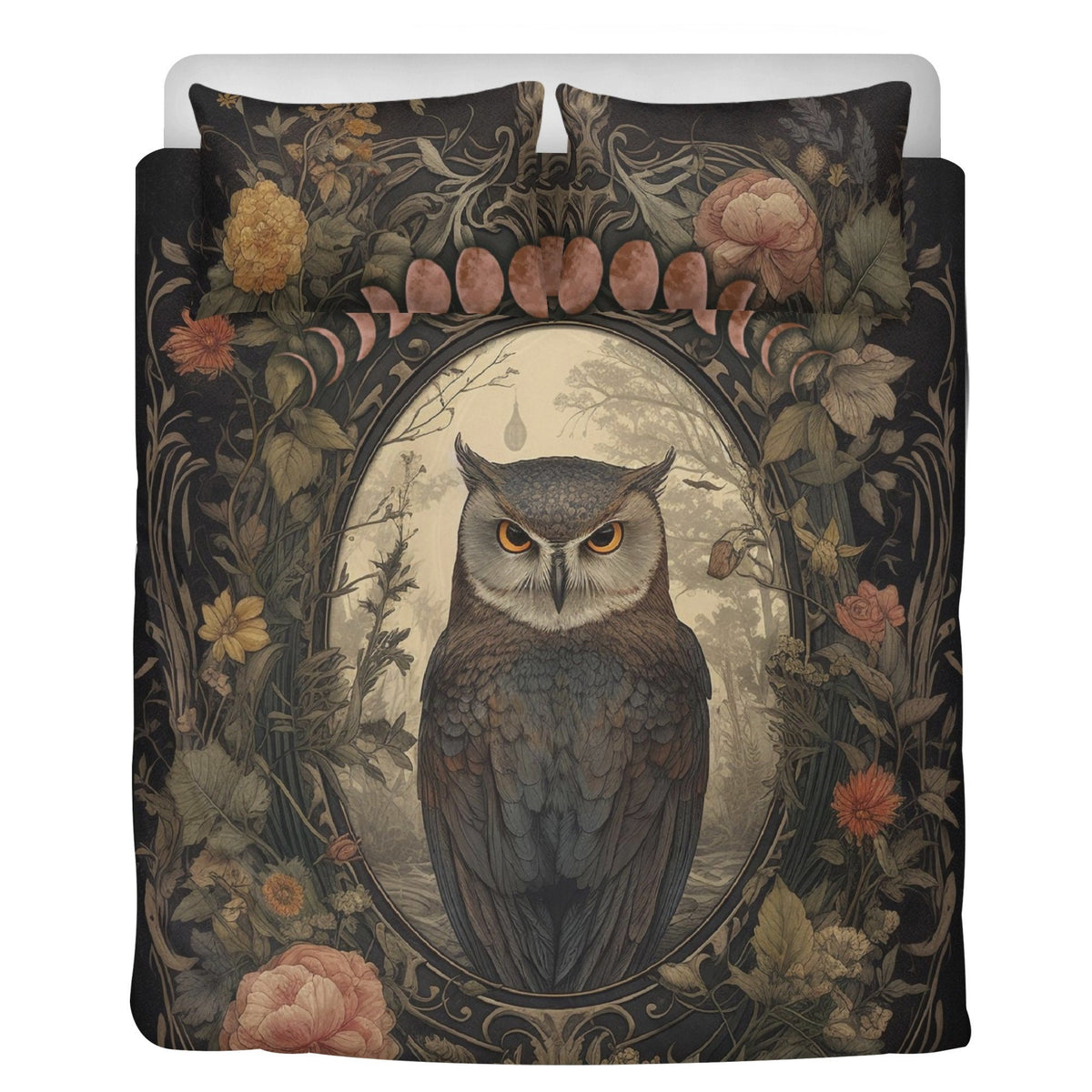 Cottagecore Forest, Witchy Owl Bedding Set For Hippies