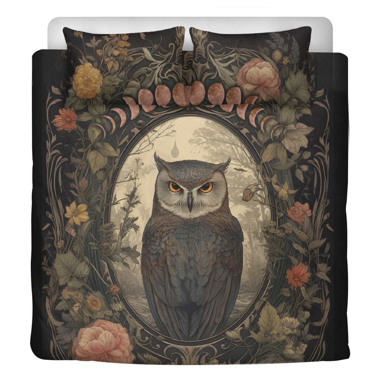 Cottagecore Forest, Witchy Owl Bedding Set For Hippies