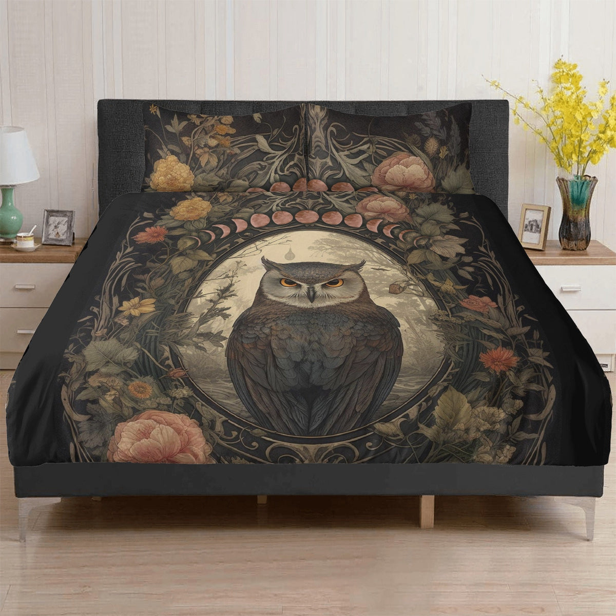 Cottagecore Forest, Witchy Owl Bedding Set For Hippies