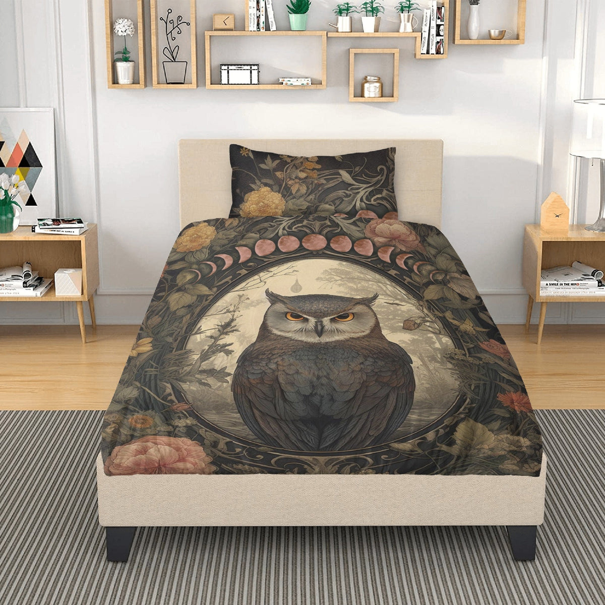 Cottagecore Forest, Witchy Owl Bedding Set For Hippies