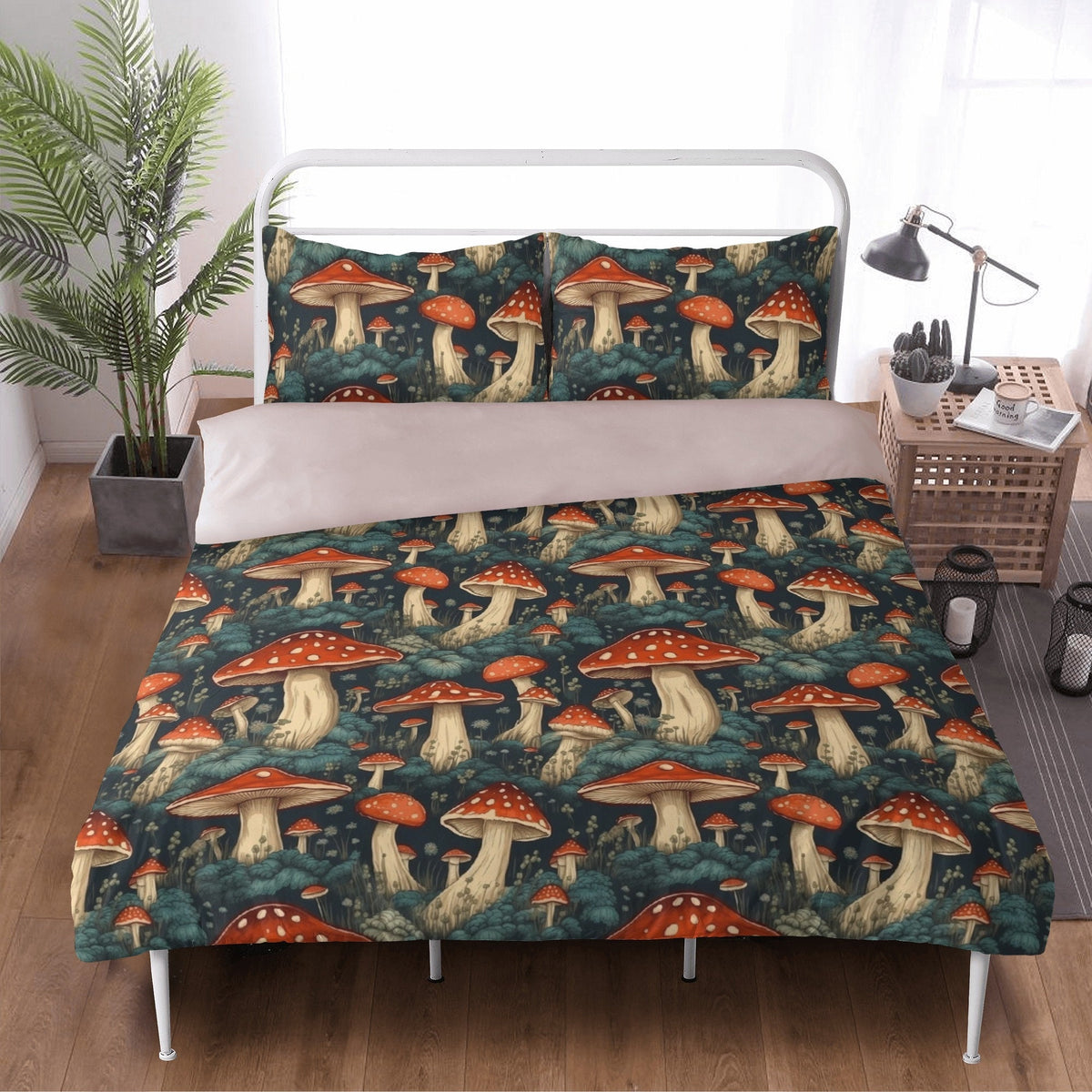 Cottagecore Red Mushroom Forest Bedding Set For Hippies