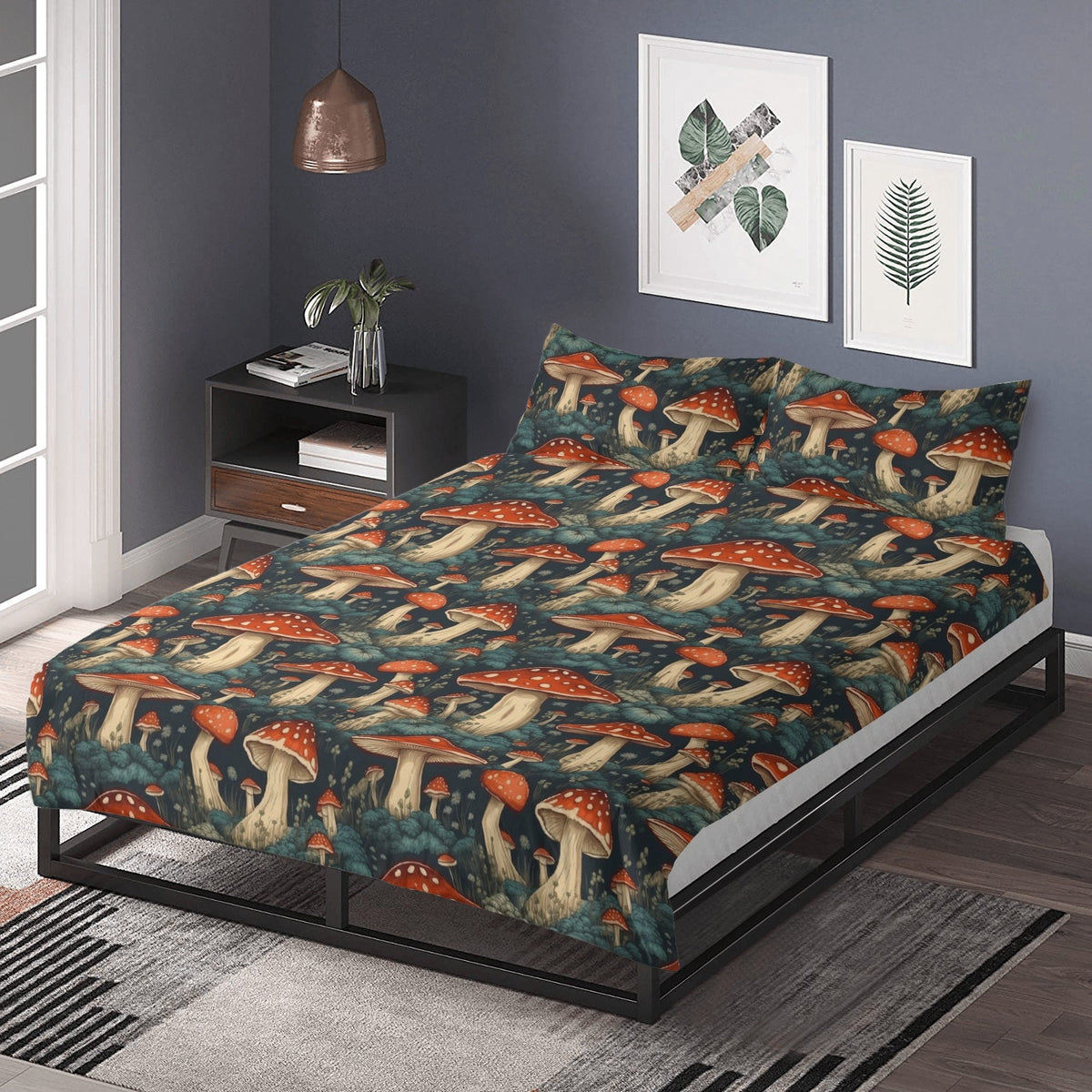 Cottagecore Red Mushroom Forest Bedding Set For Hippies