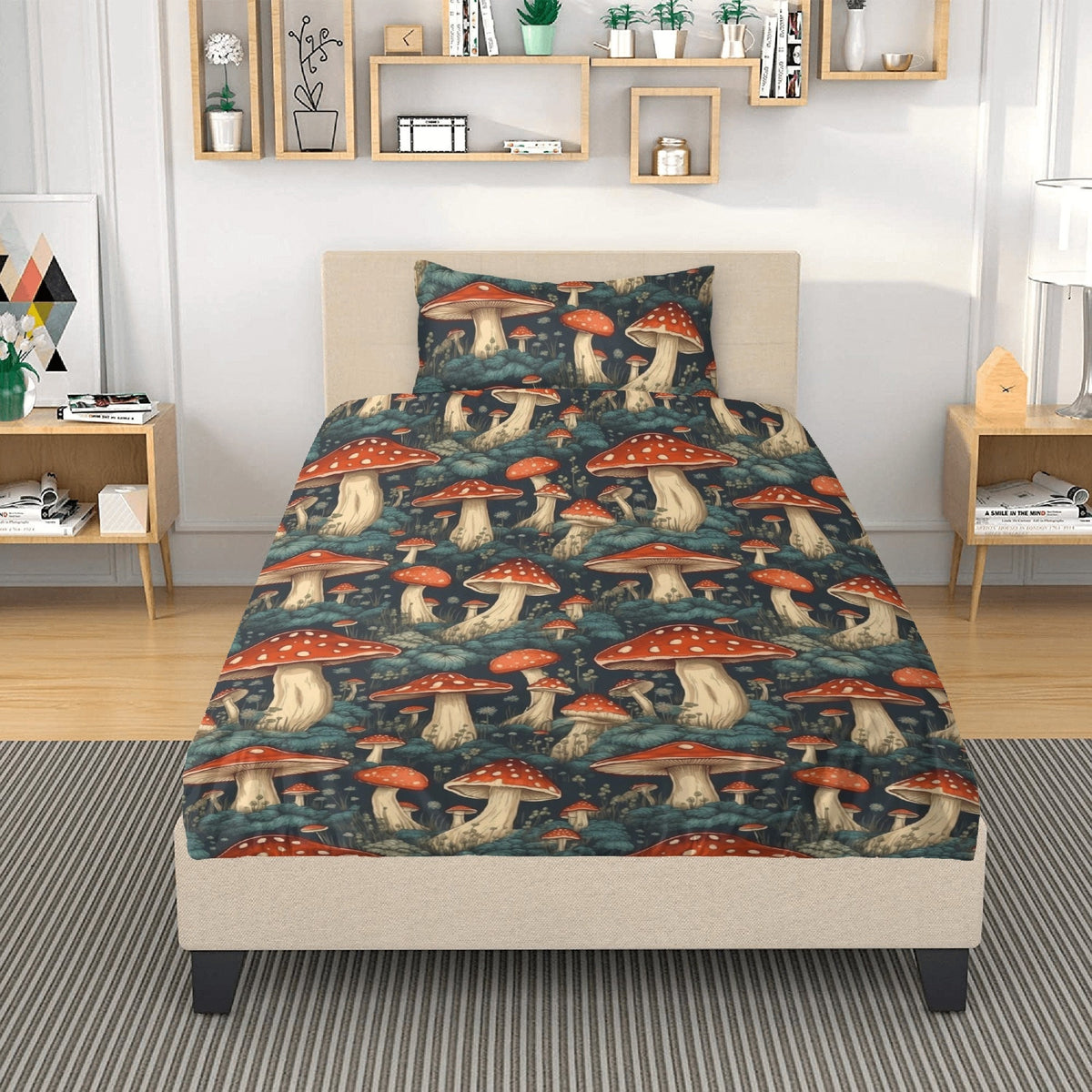 Cottagecore Red Mushroom Forest Bedding Set For Hippies