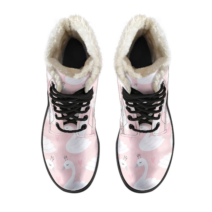 Cute Beautiful Swan Cartoon Print Comfy Faux Fur Boots For Winter Season