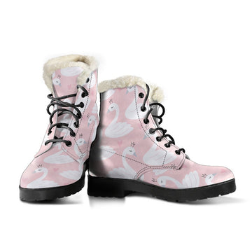 Cute Beautiful Swan Cartoon Print Comfy Faux Fur Boots For Winter Season