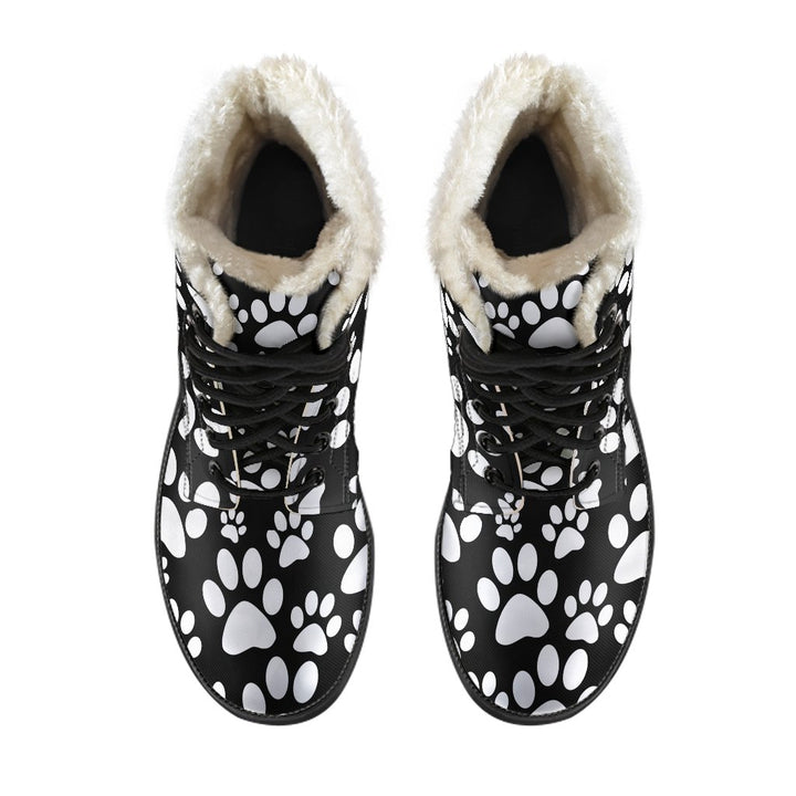 Cute Cat Paw Pattern Print Comfy Faux Fur Boots For Winter Season