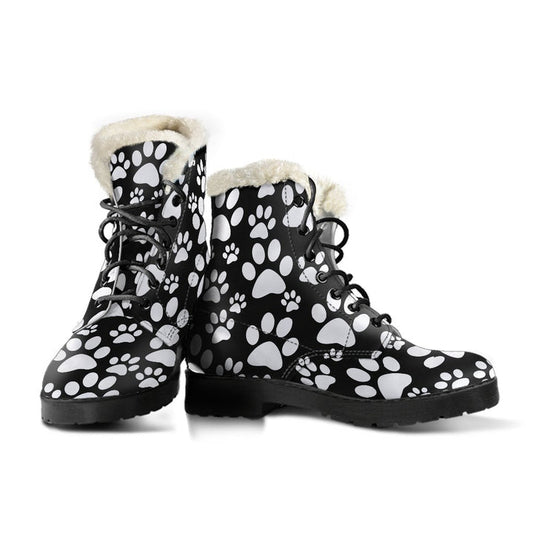 Cute Cat Paw Pattern Print Comfy Faux Fur Boots For Winter Season