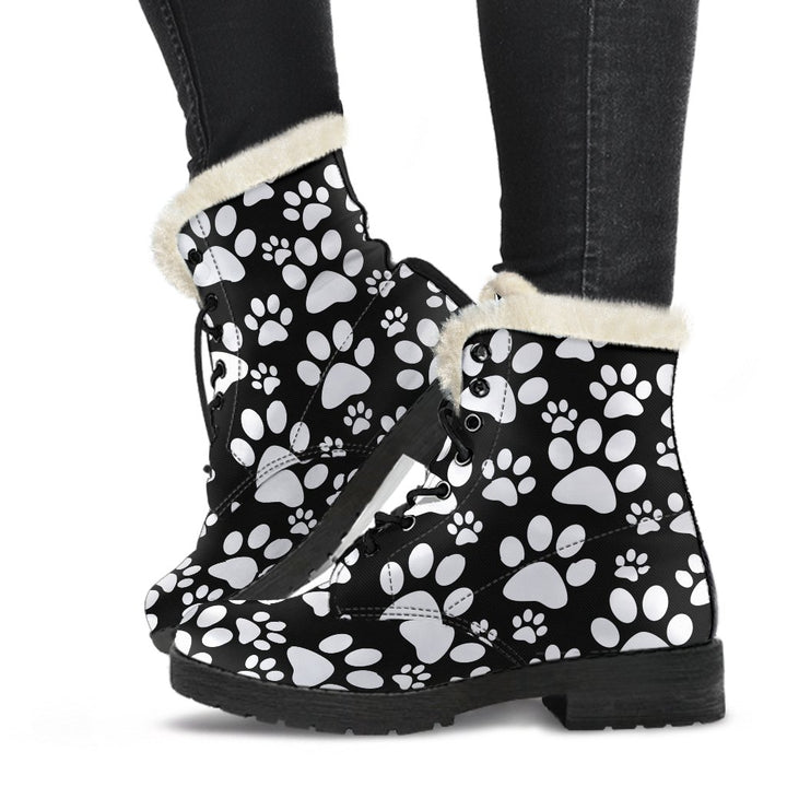 Cute Cat Paw Pattern Print Comfy Faux Fur Boots For Winter Season