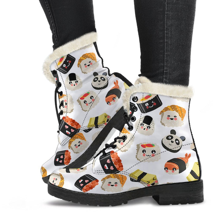 Cute Japanese Sushi Print Comfy Faux Fur Boots For Winter Season