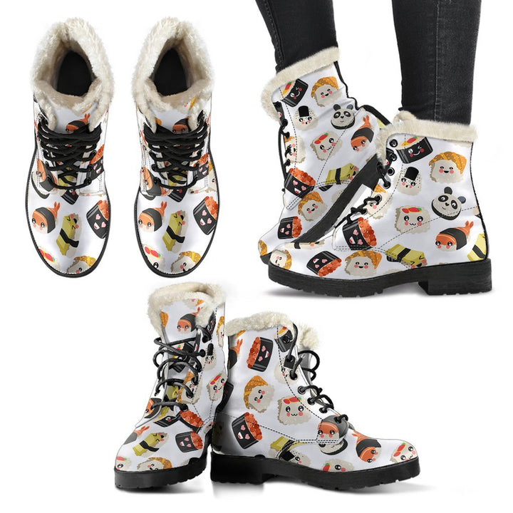 Cute Japanese Sushi Print Comfy Faux Fur Boots For Winter Season