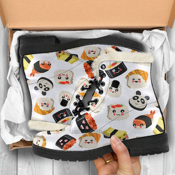 Cute Japanese Sushi Print Comfy Faux Fur Boots For Winter Season