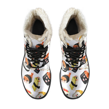 Cute Japanese Sushi Print Comfy Faux Fur Boots For Winter Season