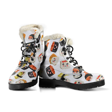 Cute Japanese Sushi Print Comfy Faux Fur Boots For Winter Season