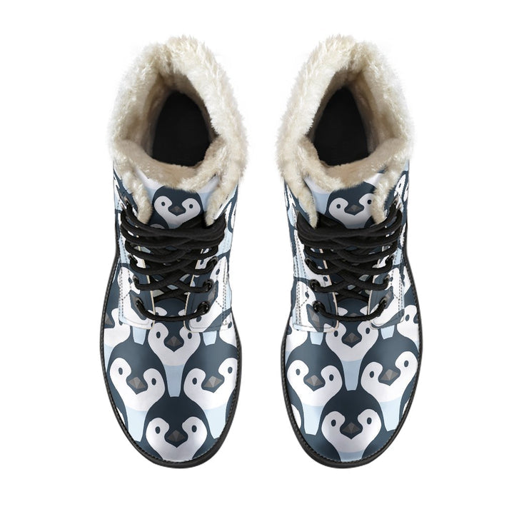 Cute Penguin Cartoon Pattern Print Comfy Faux Fur Boots For Winter Season