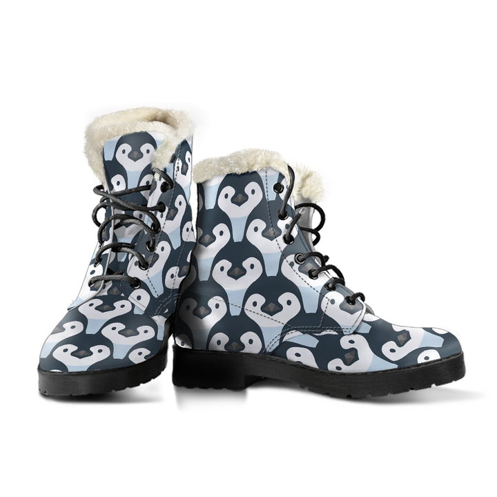 Cute Penguin Cartoon Pattern Print Comfy Faux Fur Boots For Winter Season