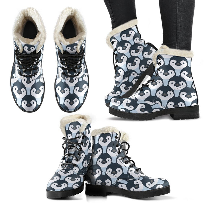 Cute Penguin Cartoon Pattern Print Comfy Faux Fur Boots For Winter Season