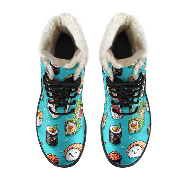 Cute Sushi, Japanese Cuisine Print Comfy Faux Fur Boots For Winter Season