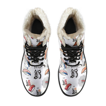 Cute Sushi, Japanese Food Print Comfy Faux Fur Boots For Winter Season