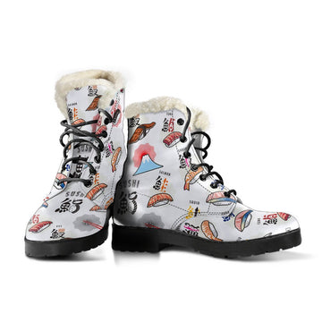 Cute Sushi, Japanese Food Print Comfy Faux Fur Boots For Winter Season