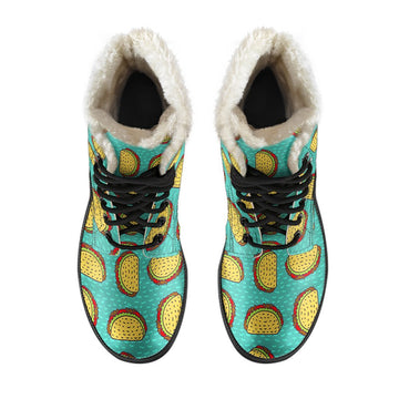 Cute Taco Cartoon Print Comfy Faux Fur Boots For Winter Season