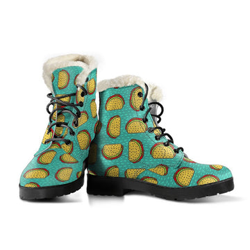 Cute Taco Cartoon Print Comfy Faux Fur Boots For Winter Season