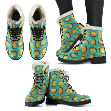 Cute Taco Cartoon Print Comfy Faux Fur Boots For Winter Season