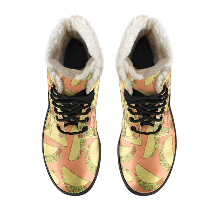 Cute Taco Pattern Print Comfy Faux Fur Boots For Winter Season