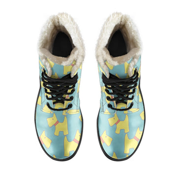 Cute Yellow Westie Dog Print Comfy Faux Fur Boots For Winter Season