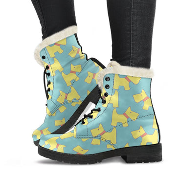 Cute Yellow Westie Dog Print Comfy Faux Fur Boots For Winter Season