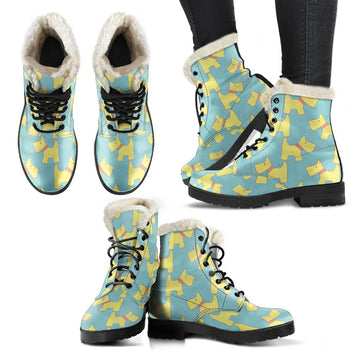 Cute Yellow Westie Dog Print Comfy Faux Fur Boots For Winter Season