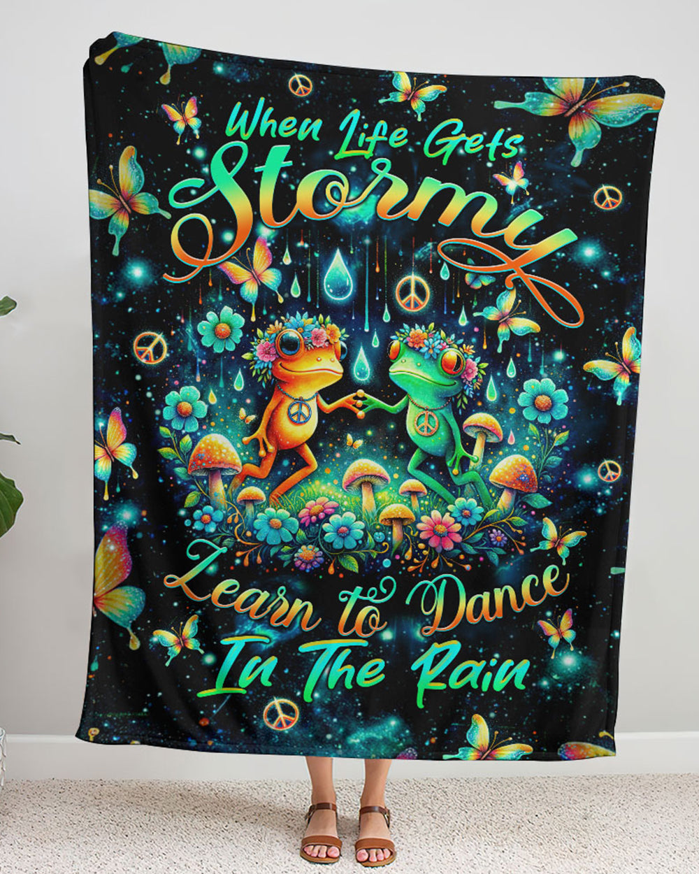 Emerald Blossoms - Dance In The Rain Frog Fleece Blanket For Hippies