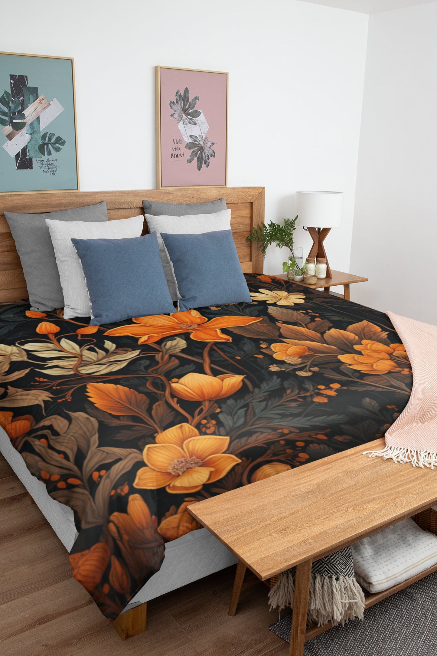 Emerald Blossoms - Dark Academia Autumn Leaves, Halloween Forestcore Bedding Set For Hippies