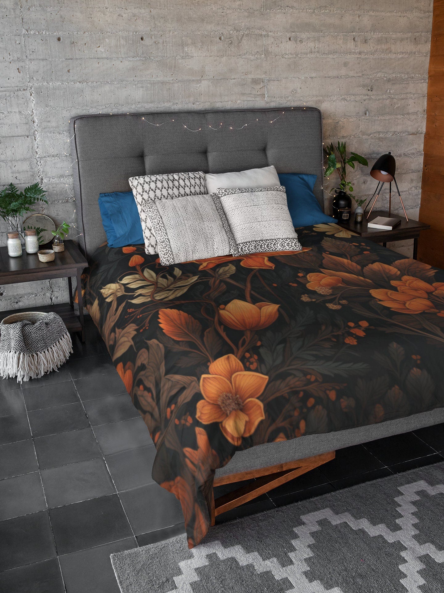 Emerald Blossoms - Dark Academia Autumn Leaves, Halloween Forestcore Bedding Set For Hippies