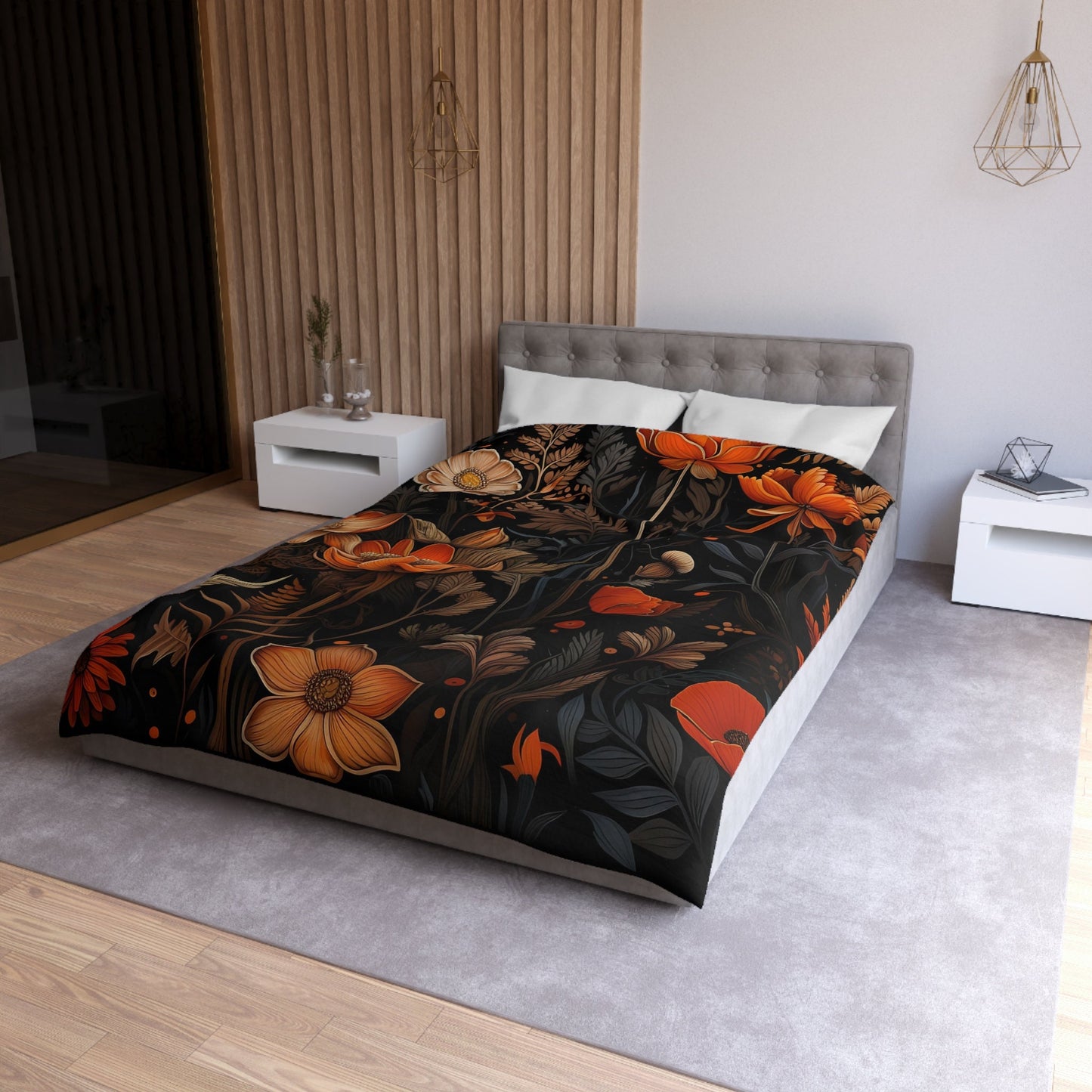 Emerald Blossoms - Dark Academia Autumn Leaves and Flowers, Halloween Bedding Set For Hippies