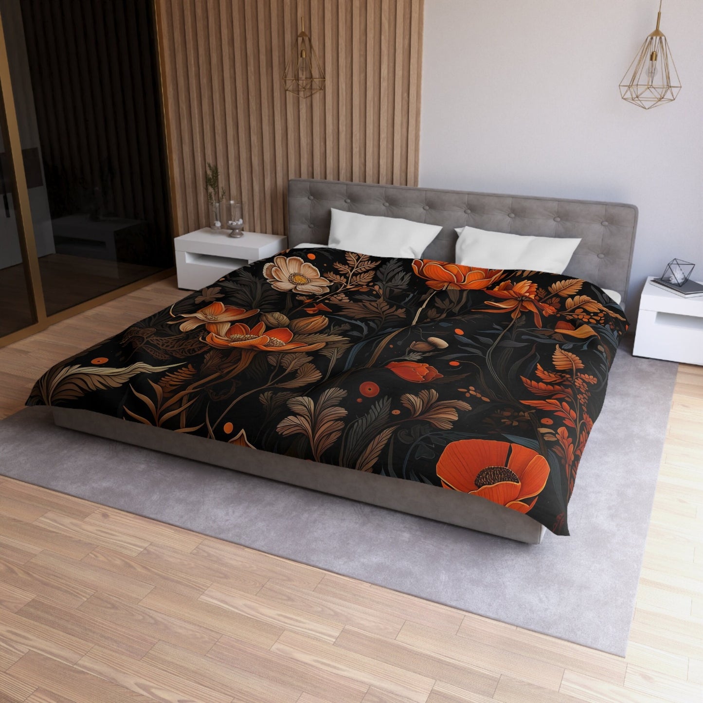 Emerald Blossoms - Dark Academia Autumn Leaves and Flowers, Halloween Bedding Set For Hippies