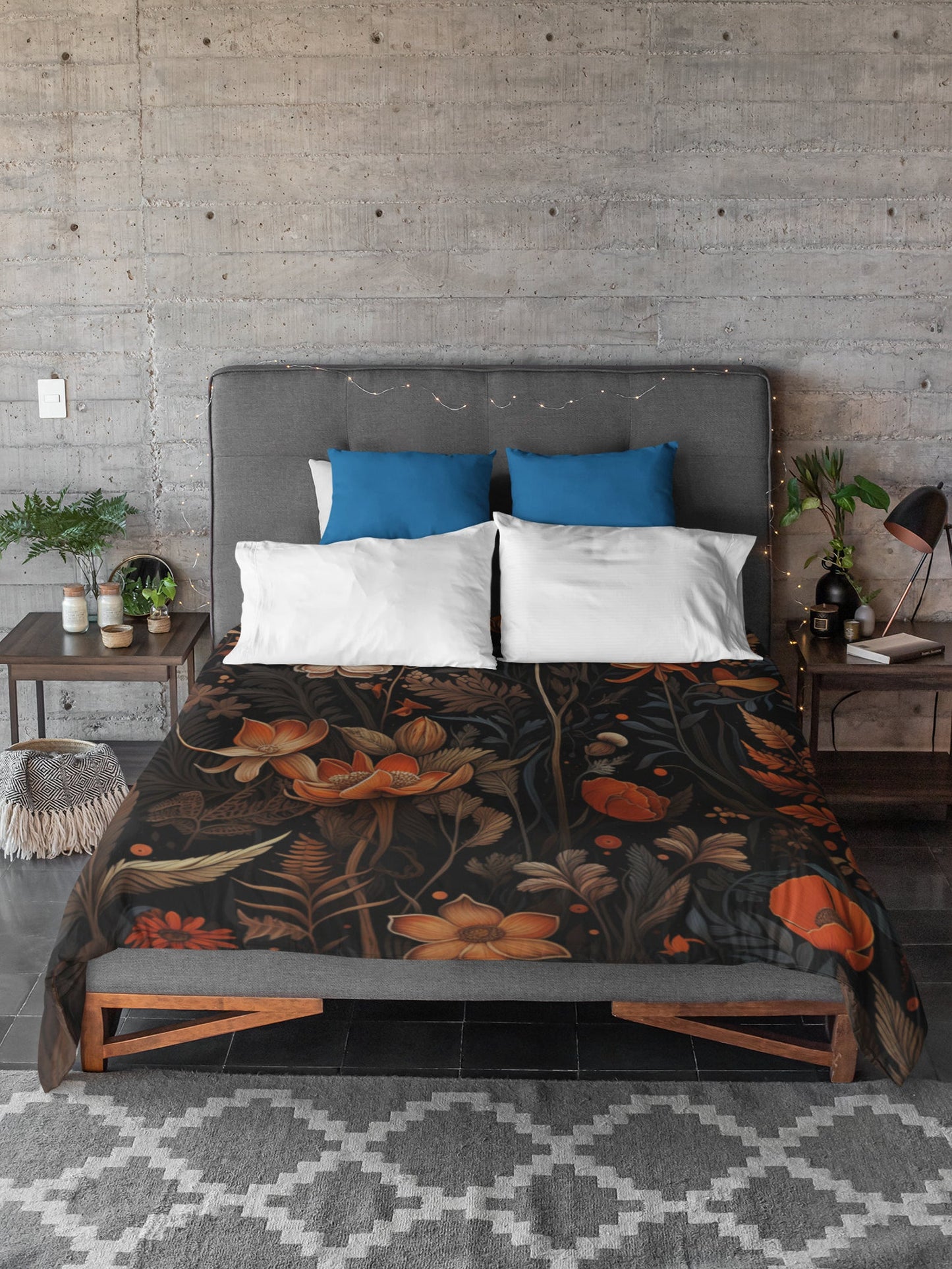 Emerald Blossoms - Dark Academia Autumn Leaves and Flowers, Halloween Bedding Set For Hippies