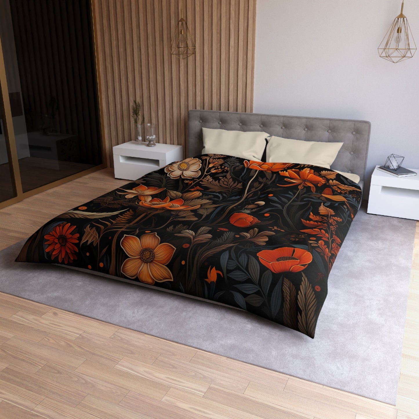 Emerald Blossoms - Dark Academia Autumn Leaves and Flowers, Halloween Bedding Set For Hippies