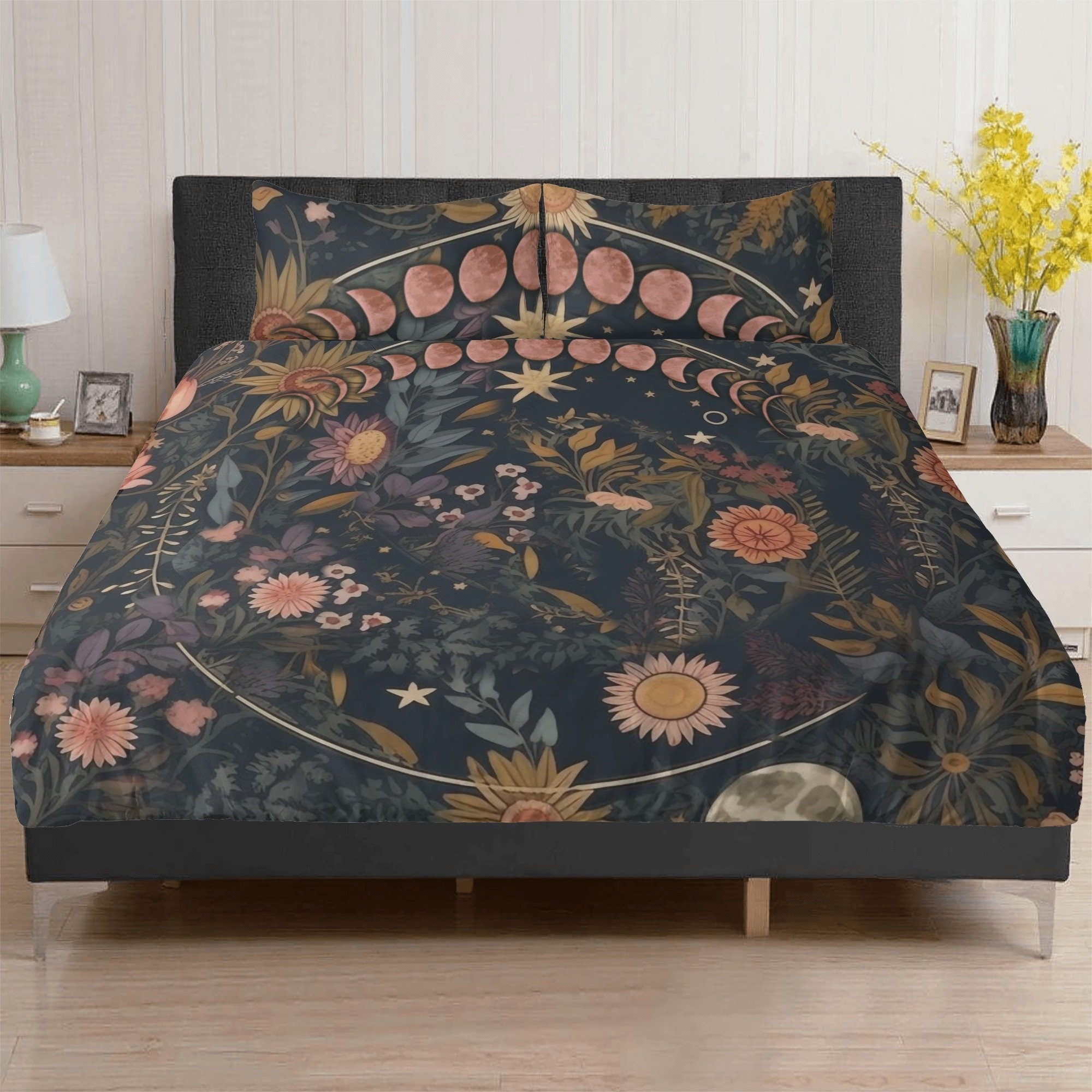 Dark Cottagecore, Sunflower Harvest Bedding Set For Hippies