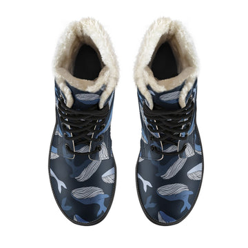 Deep Ocean, Cute Humpback Whale Print Comfy Faux Fur Boots For Winter Season