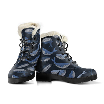 Deep Ocean, Cute Humpback Whale Print Comfy Faux Fur Boots For Winter Season