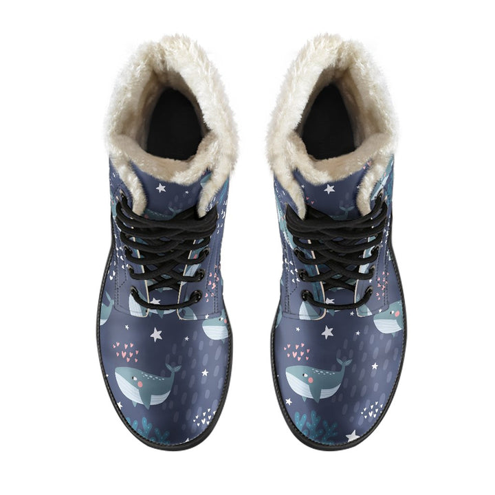 Deep Sea, Whale Humpback Print Comfy Faux Fur Boots For Winter Season