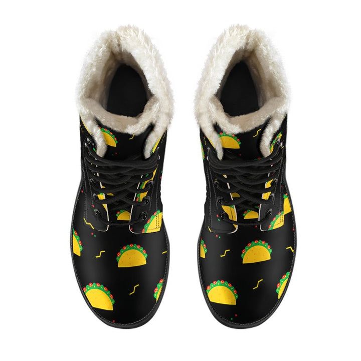 Delicious Taco Print Comfy Faux Fur Boots For Winter Season