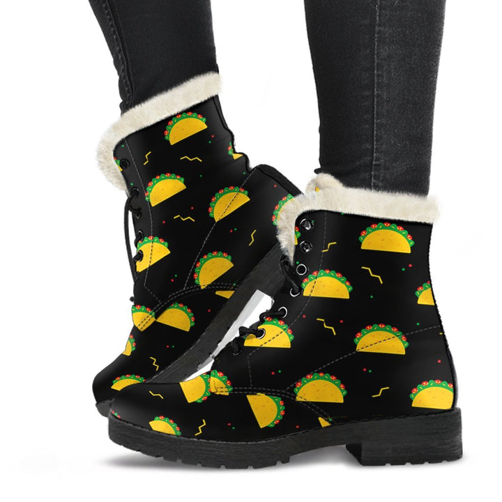 Delicious Taco Print Comfy Faux Fur Boots For Winter Season